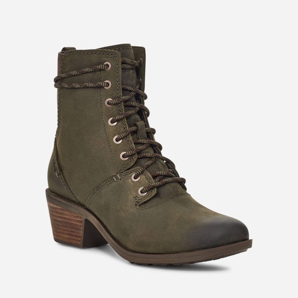 Teva Anaya Lace Up WP Women's Dark Olive Boots CA24523 Canada Online